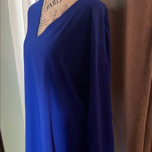 Blue V-Neck Long Sleeve Women's Dress - Picture 4 of 8